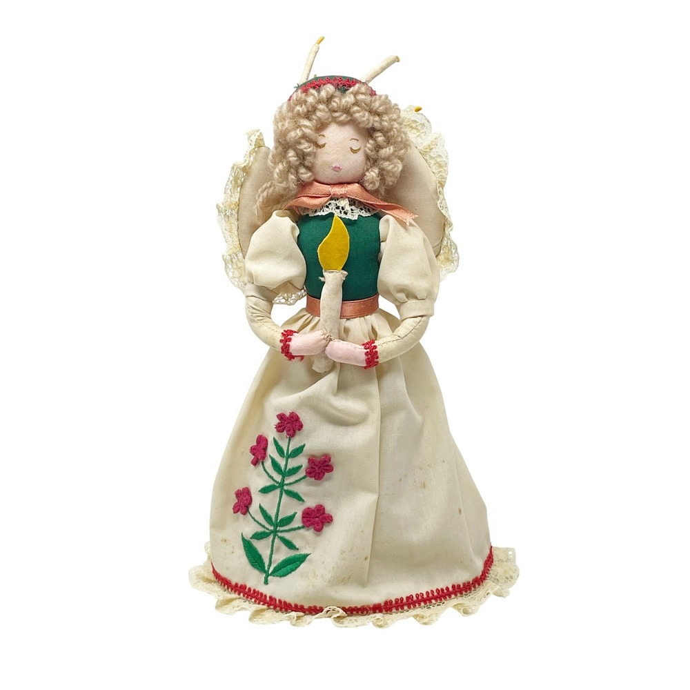 House of Hatten St Lucia Angel Tree Topper 11in Cream Green Vintage Folk READ
